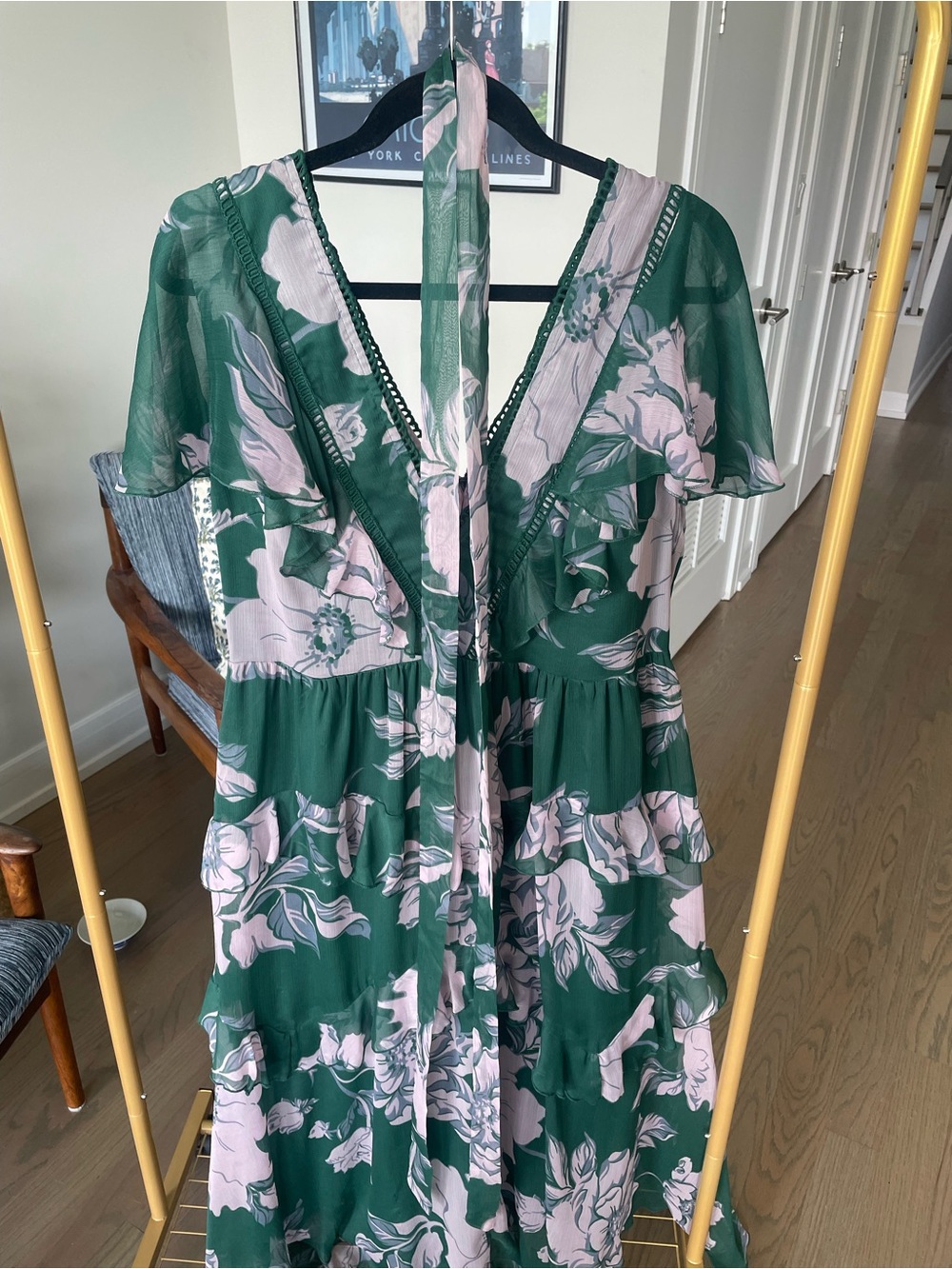 ASOS Green and light Purple Floral High-Low Ruffle Dress - Picture 3 of 7